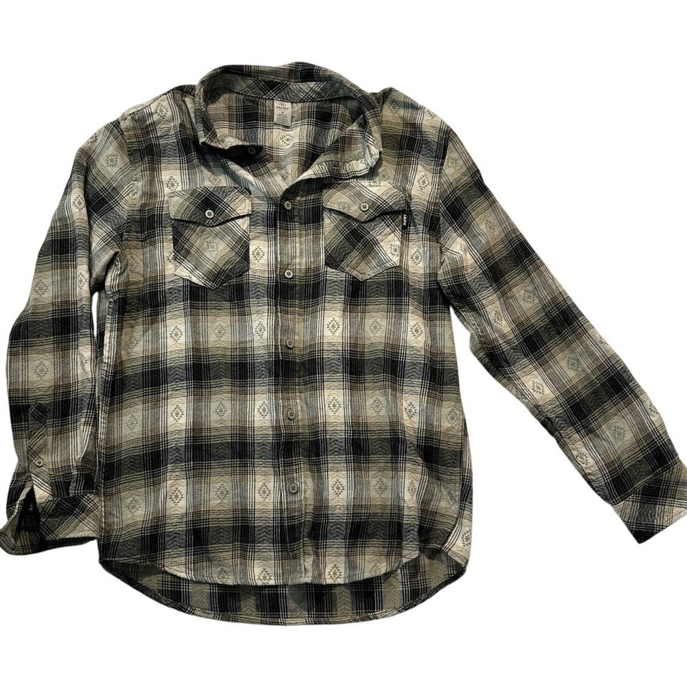 Hurley Men's Flannel Button Up Gray/Black Aztec Print‎ Pockets Medium